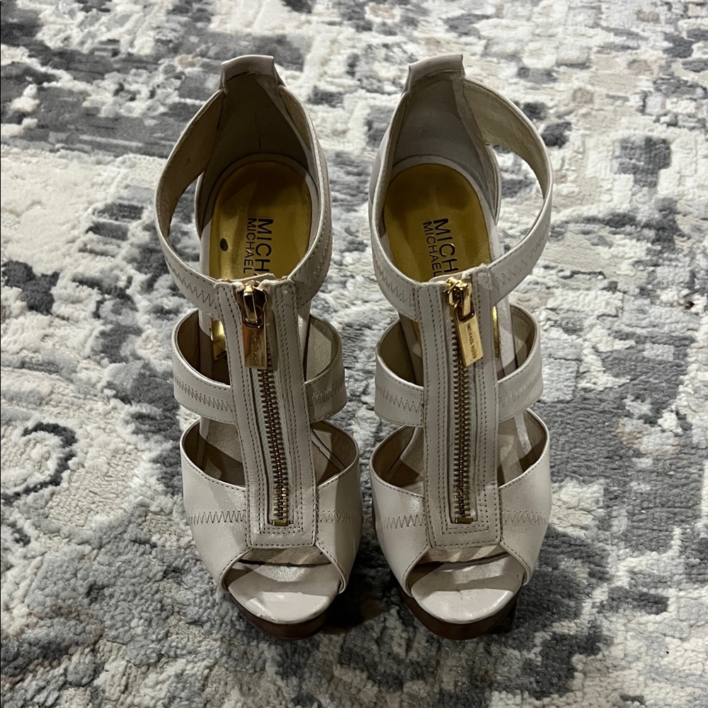 Michael Kors Cream Strappy Peep-Toe Heels